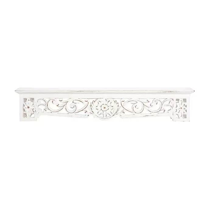 Outlet Kirklands Home White Distressed Wood Carved Floral Shelf