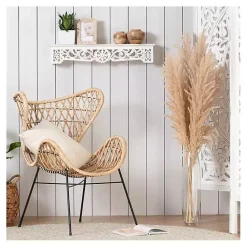 Outlet Kirklands Home White Distressed Wood Carved Floral Shelf