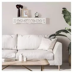 Outlet Kirklands Home White Distressed Wood Carved Floral Shelf