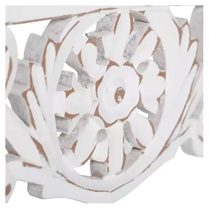 Outlet Kirklands Home White Distressed Wood Carved Floral Shelf