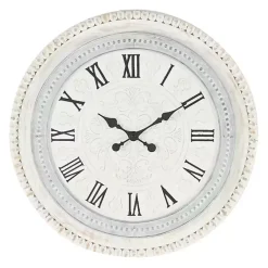 Outlet Kirklands Home White Distressed Wood Round Beaded Wall Clock