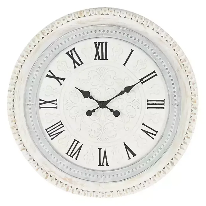 Outlet Kirklands Home White Distressed Wood Round Beaded Wall Clock