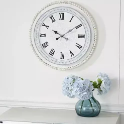 Outlet Kirklands Home White Distressed Wood Round Beaded Wall Clock