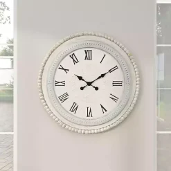 Outlet Kirklands Home White Distressed Wood Round Beaded Wall Clock
