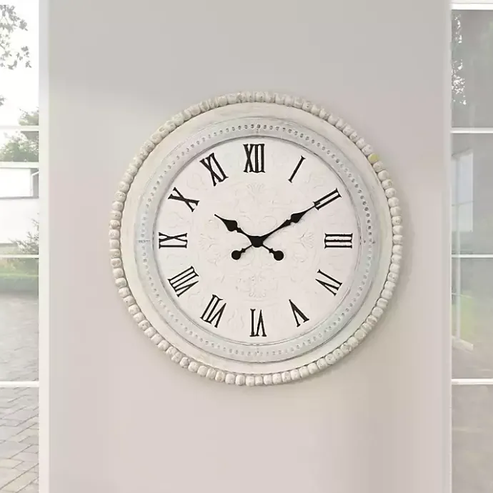 Outlet Kirklands Home White Distressed Wood Round Beaded Wall Clock