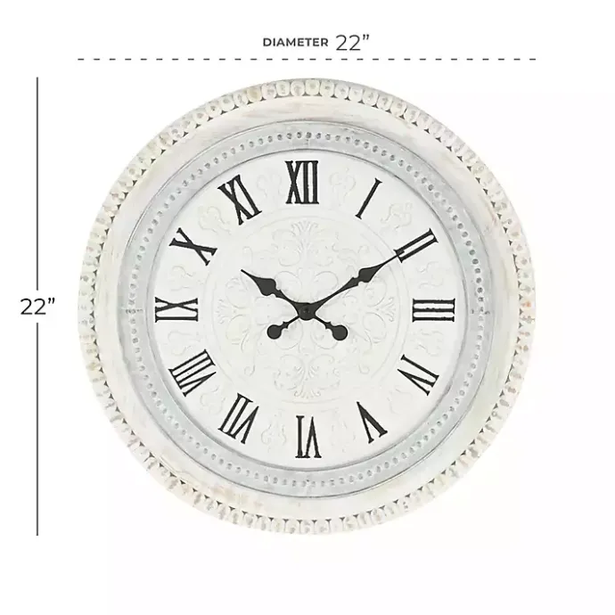 Outlet Kirklands Home White Distressed Wood Round Beaded Wall Clock