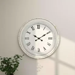 Outlet Kirklands Home White Distressed Wood Round Beaded Wall Clock