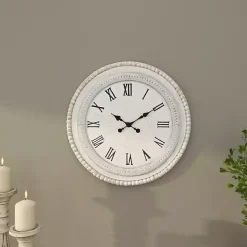Outlet Kirklands Home White Distressed Wood Round Beaded Wall Clock