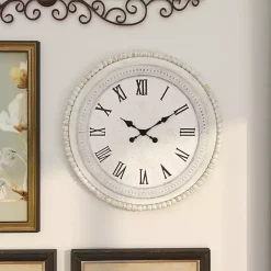 Outlet Kirklands Home White Distressed Wood Round Beaded Wall Clock