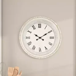 Outlet Kirklands Home White Distressed Wood Round Beaded Wall Clock