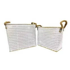 Hot Kirklands Home Embossed Metal Bins, Set of 2 White