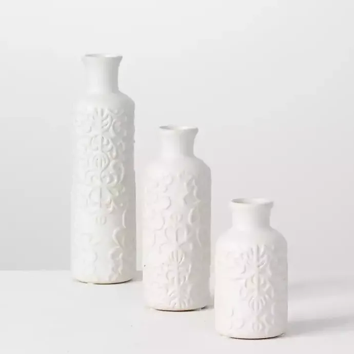 Online Kirklands Home Embossed Scrolling 3-pc. Vase Set White