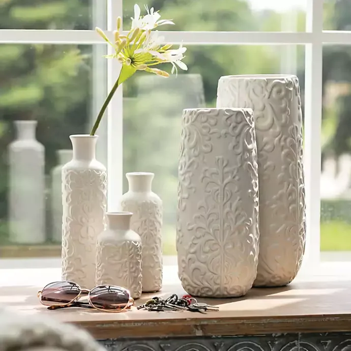 Online Kirklands Home Embossed Scrolling 3-pc. Vase Set White