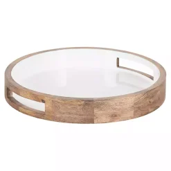 Discount Kirklands Home White Enameled Round Mango Wood Tray