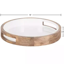 Discount Kirklands Home White Enameled Round Mango Wood Tray
