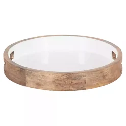 Discount Kirklands Home White Enameled Round Mango Wood Tray