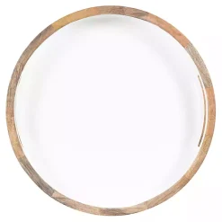 Discount Kirklands Home White Enameled Round Mango Wood Tray