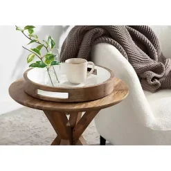Discount Kirklands Home White Enameled Round Mango Wood Tray