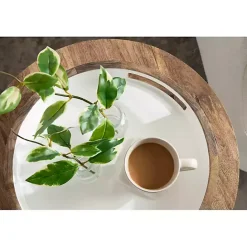 Discount Kirklands Home White Enameled Round Mango Wood Tray