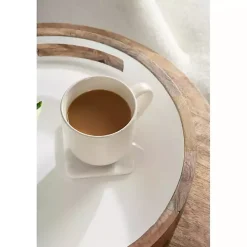 Discount Kirklands Home White Enameled Round Mango Wood Tray