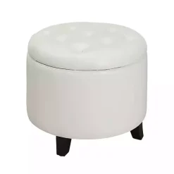 Discount Kirklands Home Faux Leather Eliza Round Storage Ottoman White