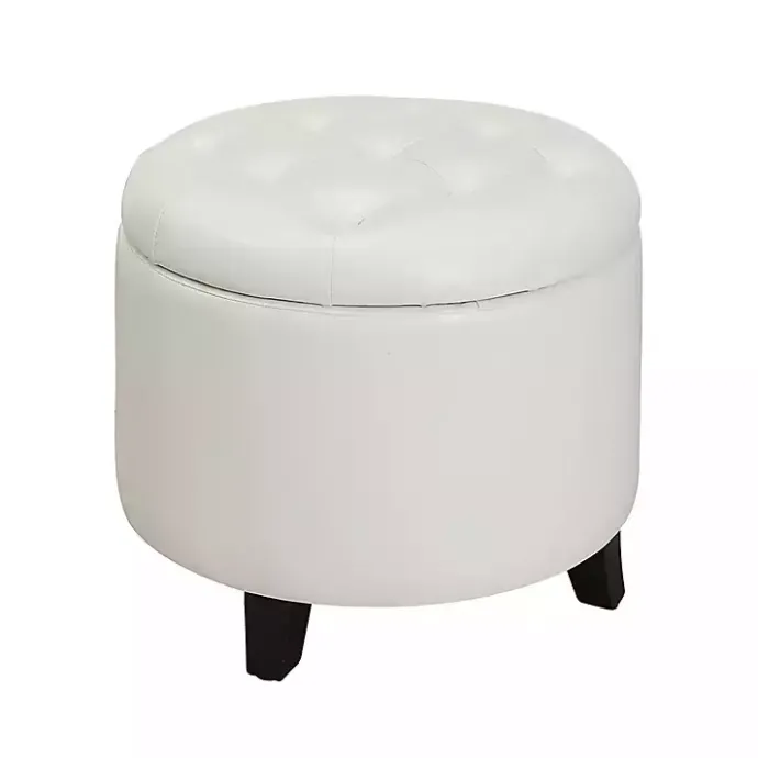 Discount Kirklands Home Faux Leather Eliza Round Storage Ottoman White