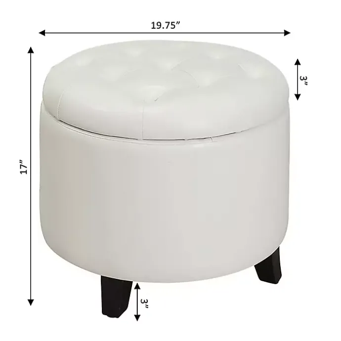 Discount Kirklands Home Faux Leather Eliza Round Storage Ottoman White