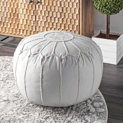 Sale Kirklands Home Faux Leather Pouf White