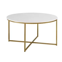 Hot Kirklands Home Faux Marble & Gold X-Base Coffee Table White