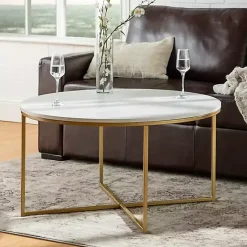 Hot Kirklands Home Faux Marble & Gold X-Base Coffee Table White