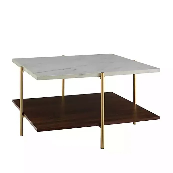 Outlet Kirklands Home White Faux Marble and Brown Wood Coffee Table