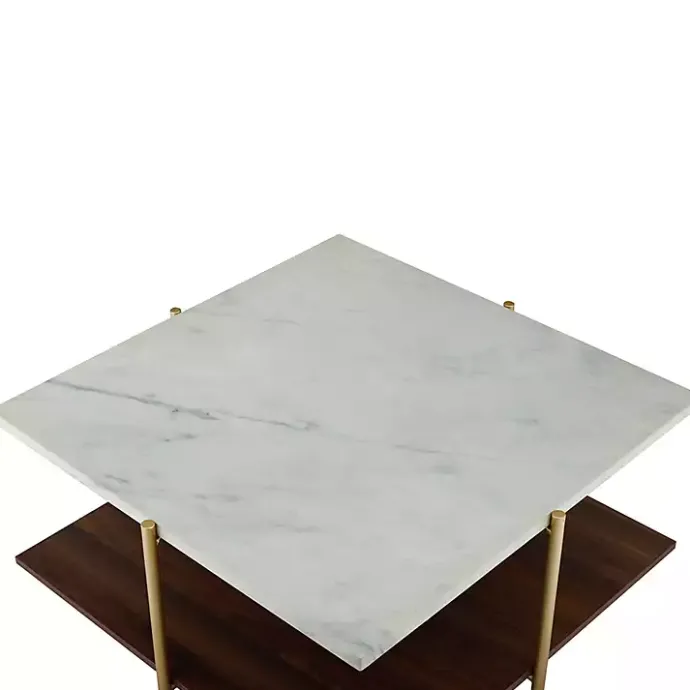 Outlet Kirklands Home White Faux Marble and Brown Wood Coffee Table