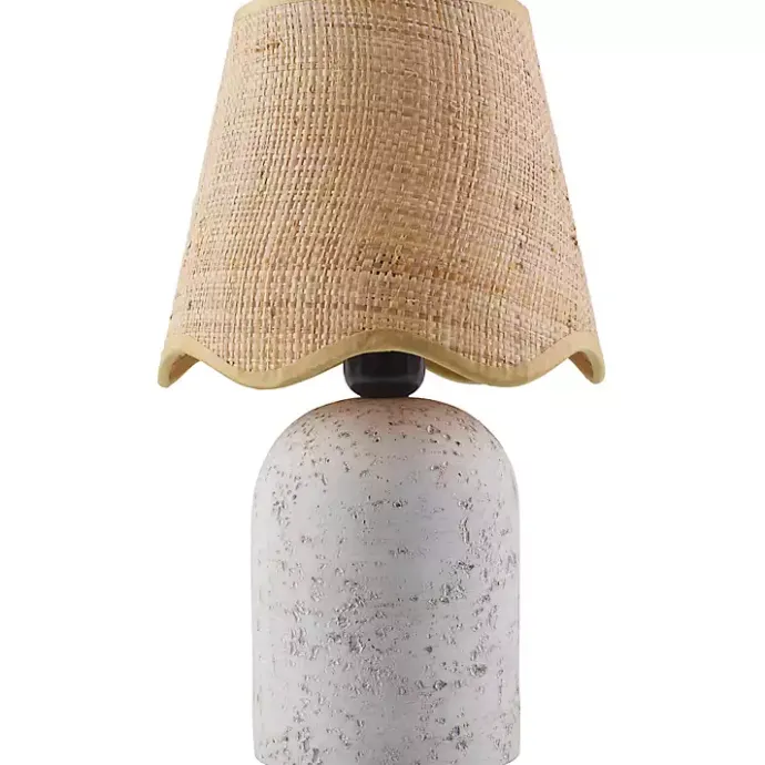 Discount Kirklands Home Faux Stone Table Lamp with Scalloped Shade White