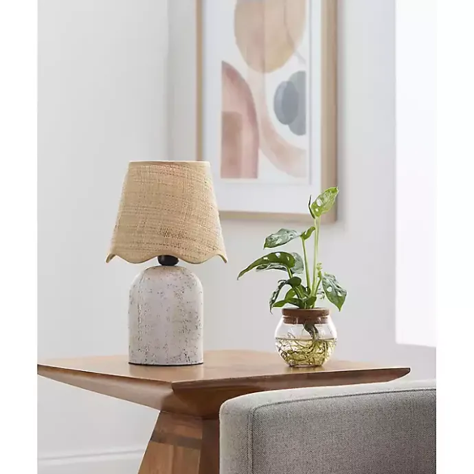 Discount Kirklands Home Faux Stone Table Lamp with Scalloped Shade White