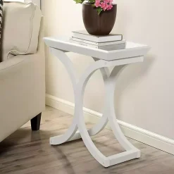 Discount Kirklands Home Fir Wood Curved Tray C-Table White