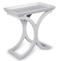 Discount Kirklands Home Fir Wood Curved Tray C-Table White