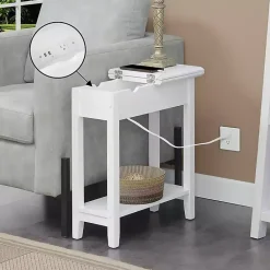 Outlet Kirklands Home Flip Top Charging Accent Table White