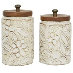 Sale Kirklands Home Floral Jars with Wood Lids, Set of 2 White