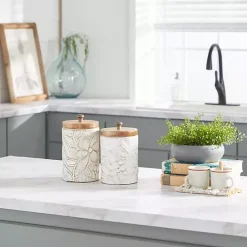 Sale Kirklands Home Floral Jars with Wood Lids, Set of 2 White