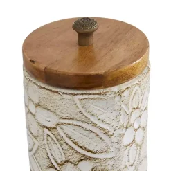 Sale Kirklands Home Floral Jars with Wood Lids, Set of 2 White