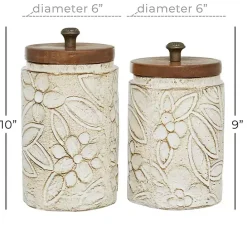 Sale Kirklands Home Floral Jars with Wood Lids, Set of 2 White