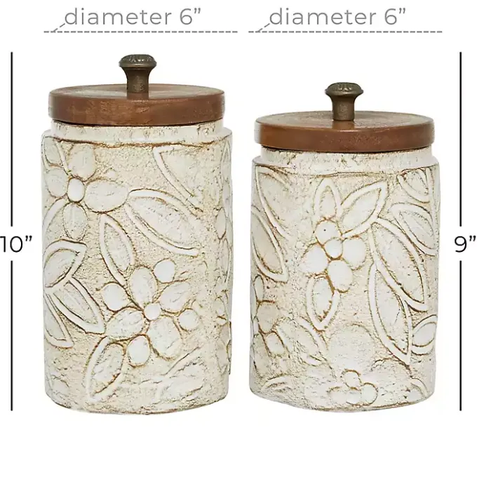 Sale Kirklands Home Floral Jars with Wood Lids, Set of 2 White