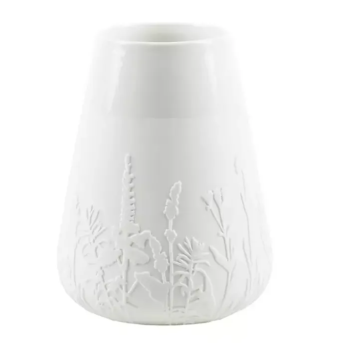 New Kirklands Home Floral Meadow Embossed Vase White