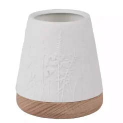 Kirklands Home White Floral Meadow Embossed Wood Base Vase