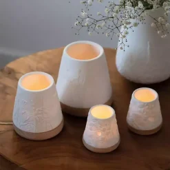 Kirklands Home White Floral Meadow Embossed Wood Base Vase