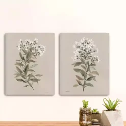 Discount Kirklands Home White Floral Stem Canvas Art Prints, Set of 2