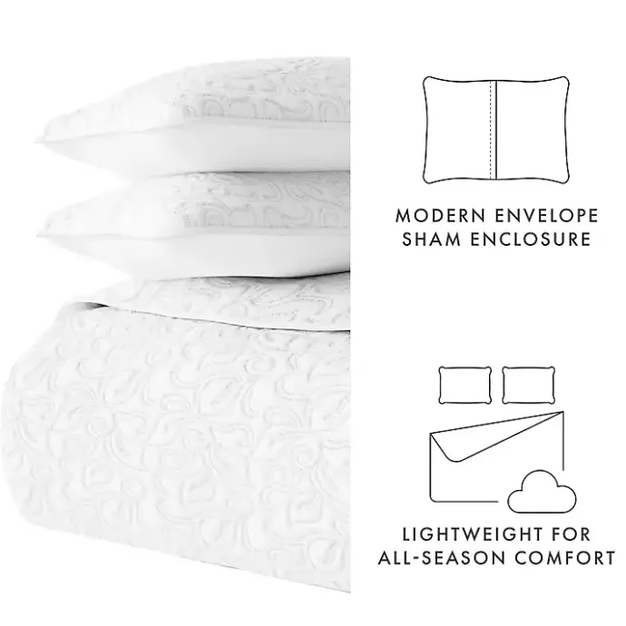 Outlet Kirklands Home Floral Stitch 3-pc. Queen Quilt Set White