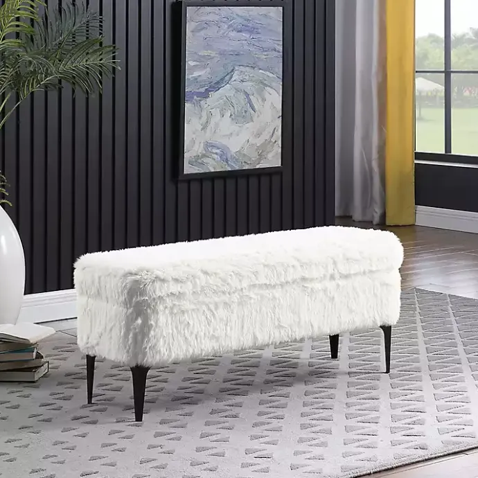 Discount Kirklands Home Fur Storage Bench White