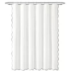 New Kirklands Home White Gray Scalloped Coastal Shower Curtain