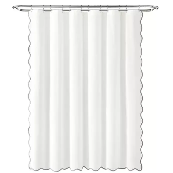 New Kirklands Home White Gray Scalloped Coastal Shower Curtain